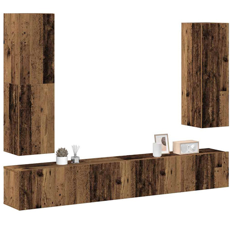 ZNTS 4 Piece TV Cabinet Set Wall-mounted Old Wood Engineered Wood 3329153