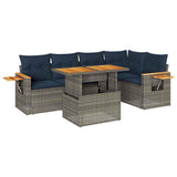 6 Piece Garden Sofa Set with Cushions Grey Poly Rattan Acacia 3327603