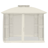 Gazebo with Double Roof and Mesh Walls Cream 2.94x2.94 m Steel 368454