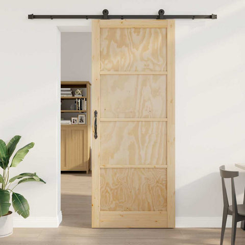 Sliding Door Manual Natural and black 93 x 232 cm 3333490