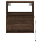 ZNTS Wall-mounted Bedside Cabinet with LED Lights Brown Oak 3307987
