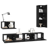 Wall TV Cabinet Wall-mounted 4 pcs Black Oak Engineered Wood 3393175