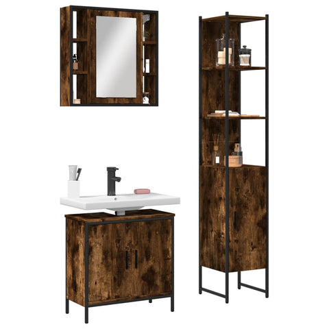 ZNTS 3 Piece Bathroom Cabinet Set Smoked Oak Engineered Wood 3214742