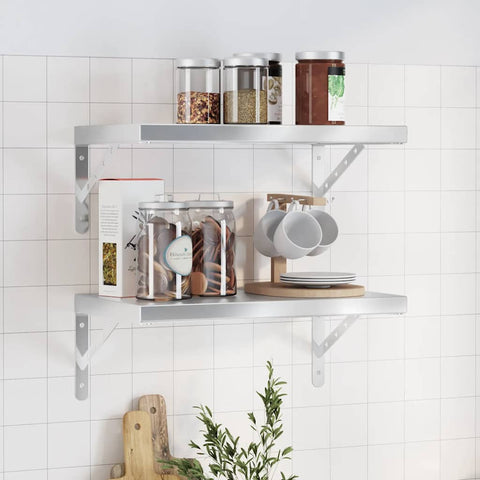Wall Shelves 2 pcs 50x30 cm Silver Stainless Steel 3214509