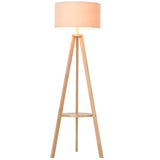 Tripod Floor Lamp, Freestanding Bedside Light Reading Light with Storage Shelf and Linen Shade for T3398P425130