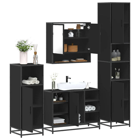 ZNTS 4 Piece Bathroom Furniture Set Black Engineered Wood 3301240