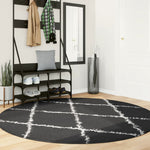 ZNTS Shaggy Rug High Pile Modern Black and Cream Ø 200 cm 375423