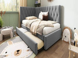 Upholstered Bed Daybed with Pull-Out Bed, 3FT Single Sofa Bed 90 x 190 cm, Ottoman Bed Trundle Beds N601P377081G