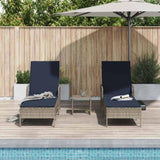 Sun Lounger Reclining 3 pcs Grey and Navy Blue Poly Rattan 365438