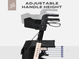 4 Wheel Rollator with Seat and Back, Folding Mobility Walker with Carry Bag, Adjustable Height, Dual T3398P343292