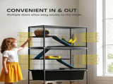 5 Levels Rolling Small Animal Cage with Non Slip Ramps, Slide Out 16cm Deep Tray, 88 x 48 x 150.5cm, T3398P350104