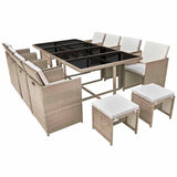 42558 13 Piece Outdoor Dining Set with Cushions Poly Rattan Beige