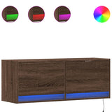 TV Wall Cabinet with LED Lights Brown Oak 100x31x35 cm 852368