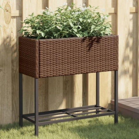 ZNTS Garden Planters with Shelf 2 pcs Brown 70x28x70 cm Poly Rattan 3210511