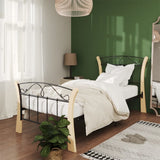Bed Frame Black and natural Powder-coated metal, solid oak wood 324883