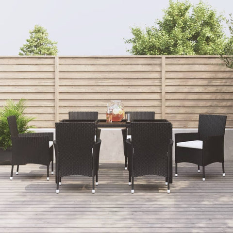 ZNTS 7 Piece Garden Dining Set with Cushions Black Poly Rattan 3187453