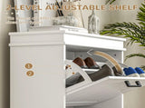 Two-Drawer Minimalistic Shoe Storage Cabinet, for 10 Shoes, White T3398P329448