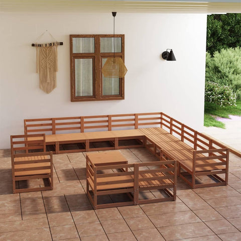 ZNTS 14 Piece Garden Lounge Set Solid Pinewood 3075972