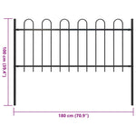 ZNTS Garden Fence with Hoop Top Steel 1.8 m Black 144930