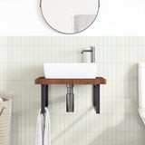 Basin Shelf Wall Mounted Steel and Solid Wood Oak 3302497