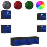 7 Piece TV Wall Units with LED Black Engineered Wood 3216584