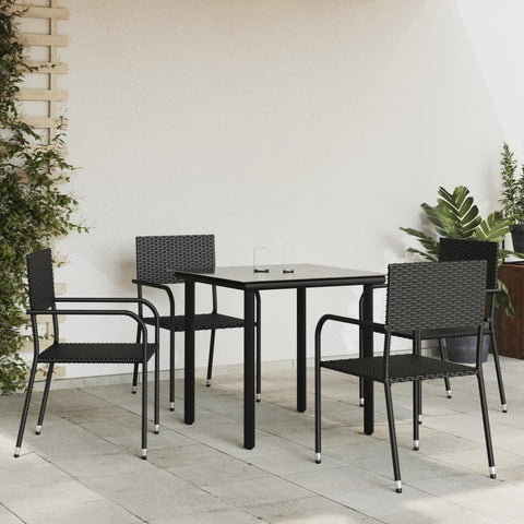 ZNTS 5 Piece Garden Dining Set Black Poly Rattan and Steel 3203281