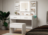 White, hemp surface particle board with triamine, 2 drawers and 4 shelves, dressing table set, LED 74629101