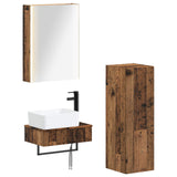 Bathroom Furniture Set 4 pcs Old Wood Engineered Wood and Glass 3407405