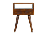 Solid Wood Mini Chestnut Bedside, 1 Drawer and Open Shelf, Dark Brown B2743P402928