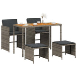 5 Piece Garden Dining Set with Cushions Grey Poly Rattan 365086