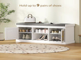 Boho Shoe Storage Bench with Padded Cushion and Rattan Doors - White T3398P423862