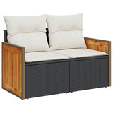 6 Piece Garden Sofa Set with Cushions Black Poly Rattan Acacia 3327696