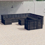 ZNTS 10 Piece Garden Pallet Lounge Set Solid Pinewood Dark Grey 3063764