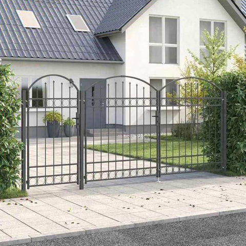 Garden Fence Gate with Arched Top Grey 400 x 125 cm Steel 42008956