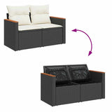 6 Piece Garden Sofa Set with Cushions Black Poly Rattan Acacia 3327472
