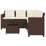 Garden Sofa with Table and Cushions L-Shaped Brown Poly Rattan 369040