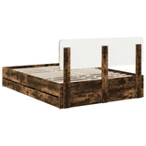 Bed Frame with Drawer Smoked Oak 150 x 200 cm Engineered Wood 3412175