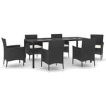 ZNTS 7 Piece Garden Dining Set with Cushions Black Poly Rattan 3187454