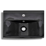 Ceramic Bathroom Sink Basin Faucet/Overflow Hole Black Rectangular 141933