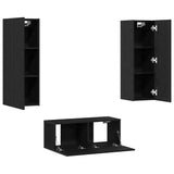 TV Cabinet Set Wall-mounted 3 pcs Black oak Medium MDF 3393292