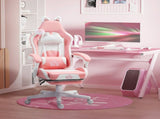 Cat Ear and Paw Reclining Office Chair, with Footrest - Pink/White T3398P344128