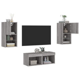 4 Piece TV Wall Cabinets with LED Lights Grey Sonoma 3216574