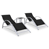 Sun Lounger Black, Silver Aluminium, Textilene, Steel, Tempered Glass 310534