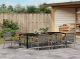 Garden Dining Set with Cushion 9 pcs Grey and Black Rattan 3380826