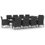 ZNTS 11 Piece Garden Dining Set with Cushions Black Poly Rattan 3187457