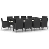 ZNTS 11 Piece Garden Dining Set with Cushions Black Poly Rattan 3187457