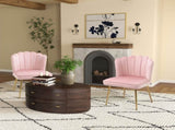 Shell Dining Chairs Set of 2, Upholstered Kitchen Chairs with Gold Metal Legs and Backrest, Velvet T3398P377926