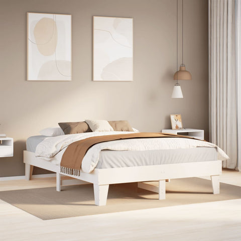 ZNTS Bed Frame without Mattress White 140x190 cm Solid Wood Pine 855368