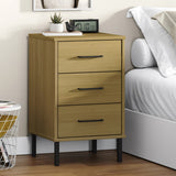 Bedside Cabinet with Metal Legs Brown Solid Wood Pine OSLO 350976