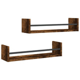 Wall Shelves with Bars 2 pcs Smoked Oak 60x16x14 cm 835436
